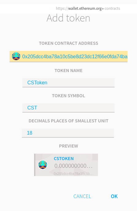 token wallet management with Mist