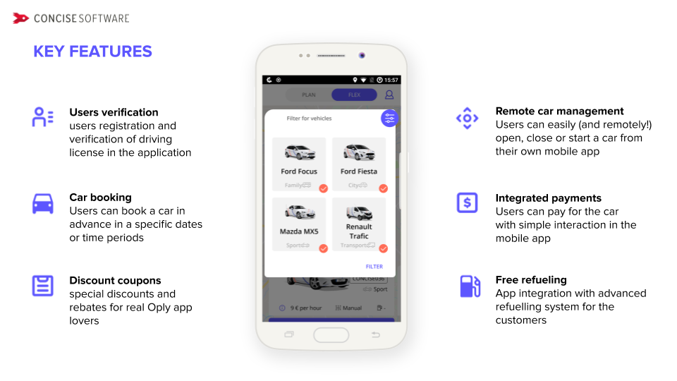 A slide that presents a case study of the Oply / eXaMotive app