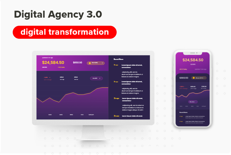 Digital Agency 3.0 app displayed on monitor and smartphone