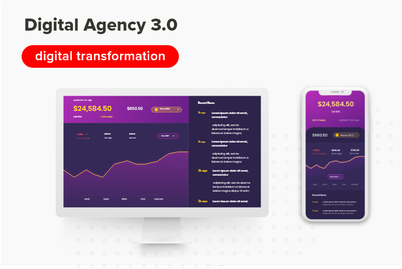 Die Digital Agency 3.0 App wird auf dem Bildschirm und dem Smartphone angezeigt